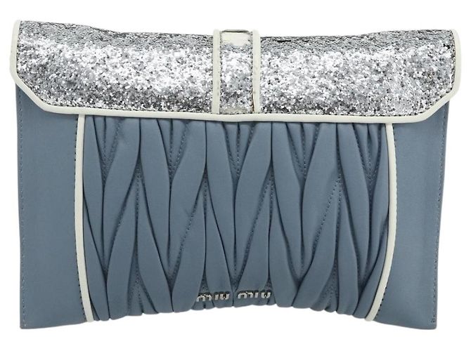 Miu Miu Matelasse Chain Shoulder Bag Leather Light Blue Silver - vista 3