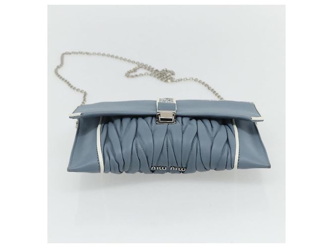 Miu Miu Matelasse Chain Shoulder Bag Leather Light Blue Silver - vista 6