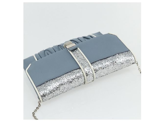 Miu Miu Matelasse Chain Shoulder Bag Leather Light Blue Silver - vista 7
