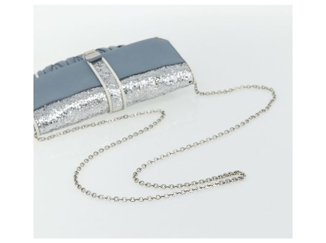 Miu Miu Matelasse Chain Shoulder Bag Leather Light Blue Silver - vista 8