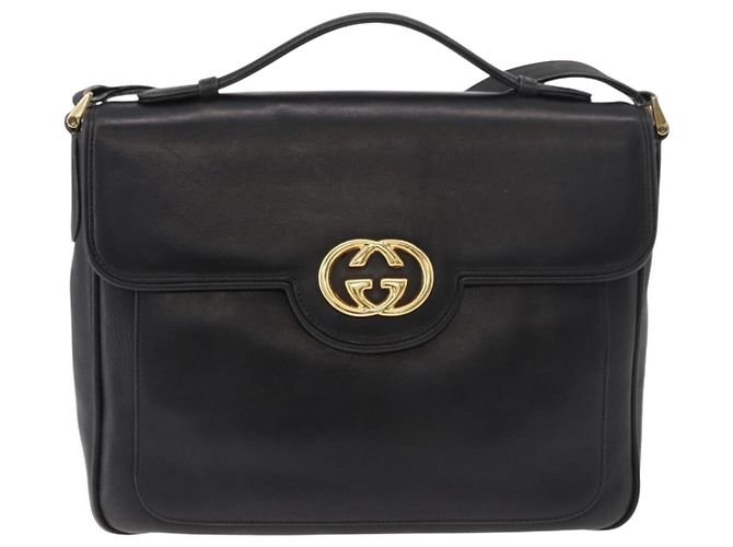 GUCCI Shoulder Bag Leather 2way Black Gold - vista 13