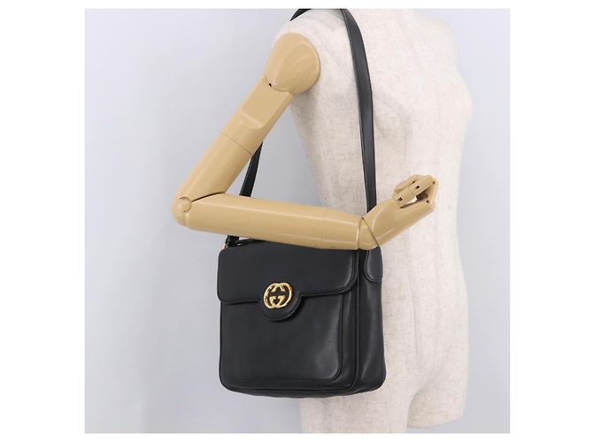 GUCCI Shoulder Bag Leather 2way Black Gold - vista 24