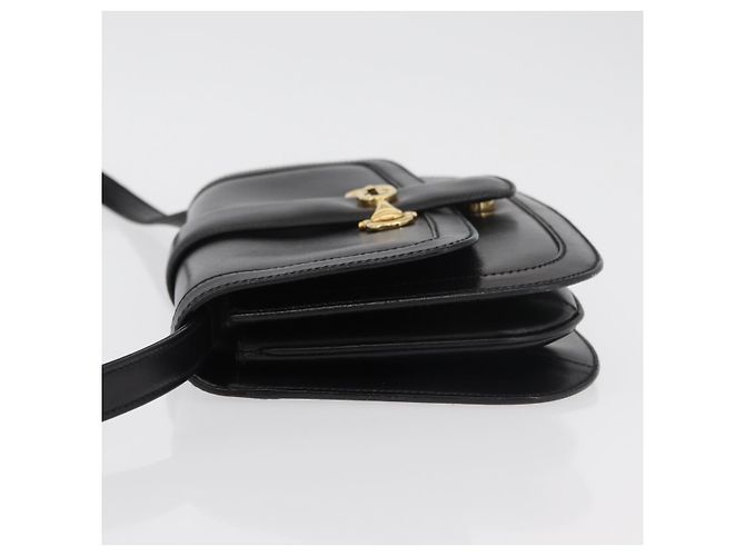 GUCCI Horsebit Shoulder Bag Leather Black Gold - vista 5