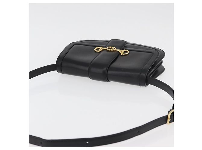 GUCCI Horsebit Shoulder Bag Leather Black Gold - vista 6