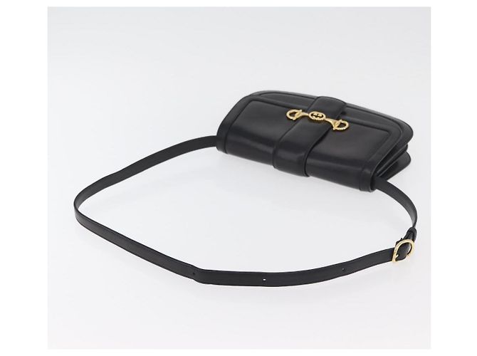 GUCCI Horsebit Shoulder Bag Leather Black Gold - vista 7