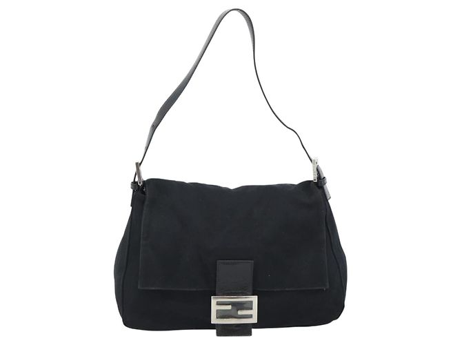 FENDI Mamma Baguette Shoulder Bag Cotton Jersey Black Silver - vista 13