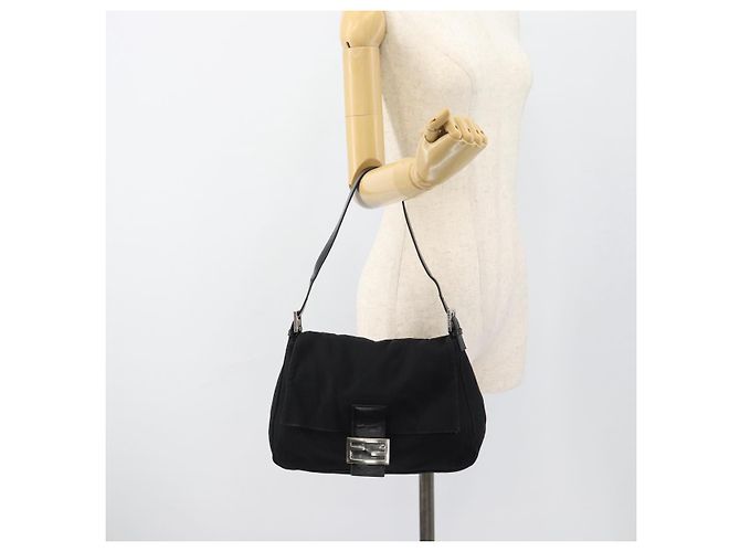 FENDI Mamma Baguette Shoulder Bag Cotton Jersey Black Silver - vista 22