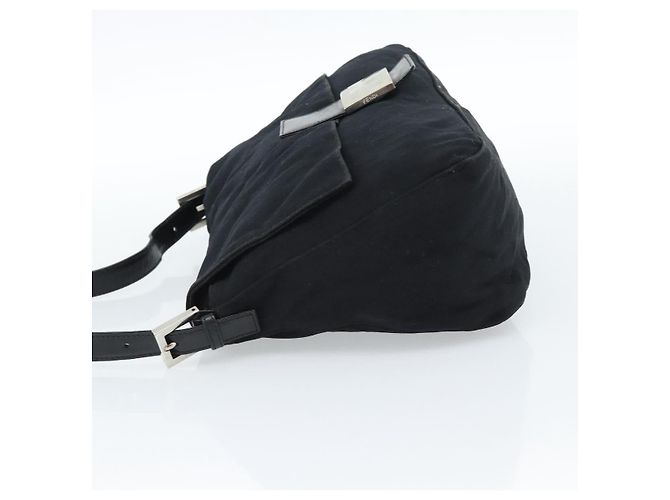 FENDI Mamma Baguette Shoulder Bag Cotton Jersey Black Silver - vista 3