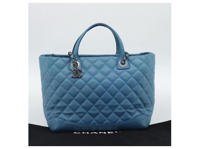 CHANEL Matelasse Chain Shoulder Bag Leather 2way Blue Silver CC - vista 12