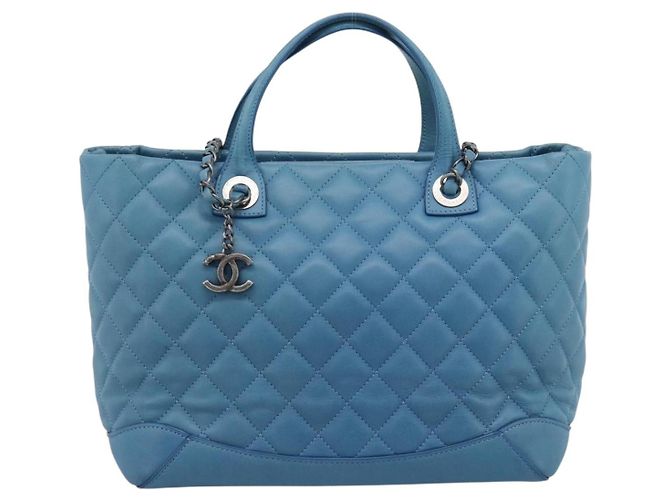 CHANEL Matelasse Chain Shoulder Bag Leather 2way Blue Silver CC - vista 13