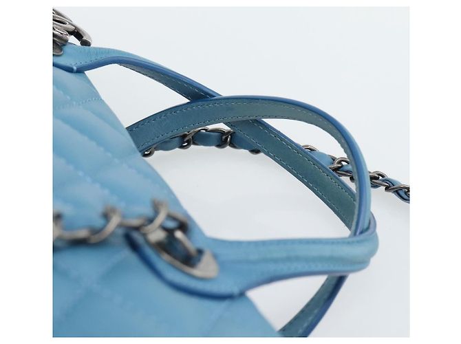 CHANEL Matelasse Chain Shoulder Bag Leather 2way Blue Silver CC - vista 14
