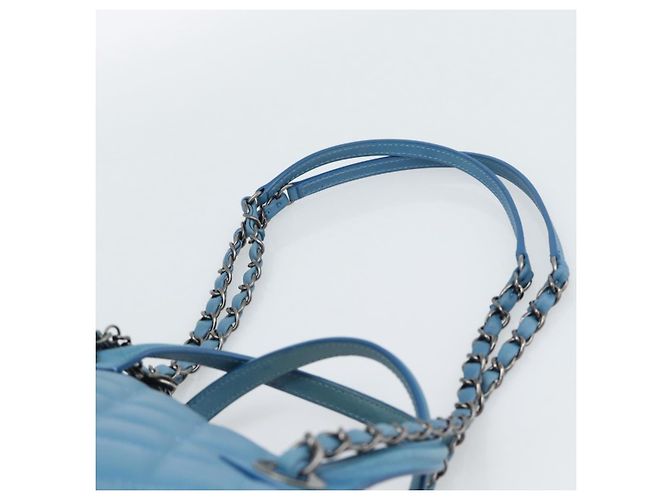 CHANEL Matelasse Chain Shoulder Bag Leather 2way Blue Silver CC - vista 15