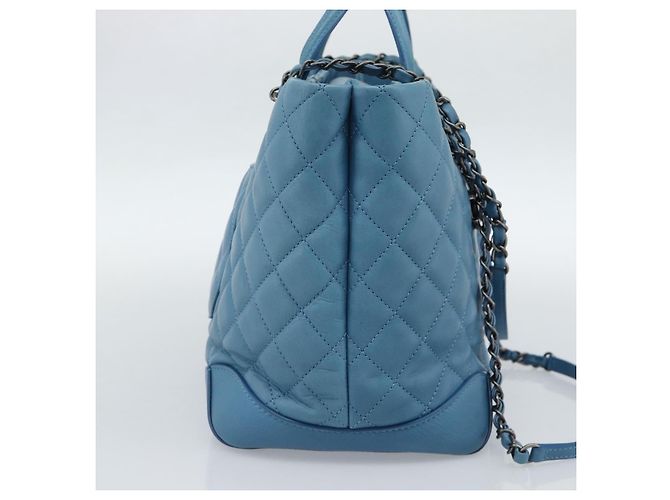 CHANEL Matelasse Chain Shoulder Bag Leather 2way Blue Silver CC - vista 3