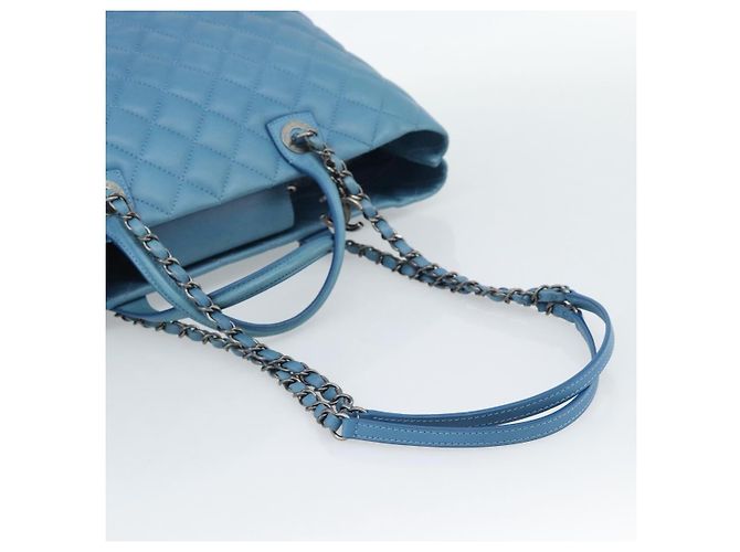 CHANEL Matelasse Chain Shoulder Bag Leather 2way Blue Silver CC - vista 8