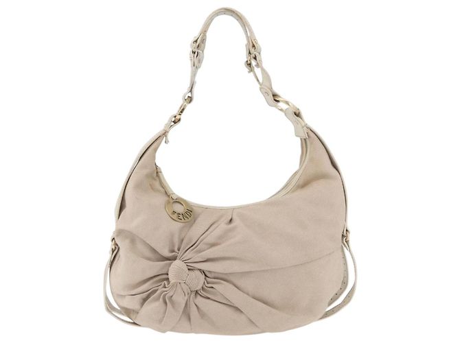 FENDI Shoulder Bag Canvas Leather Beige Gold - vista 13