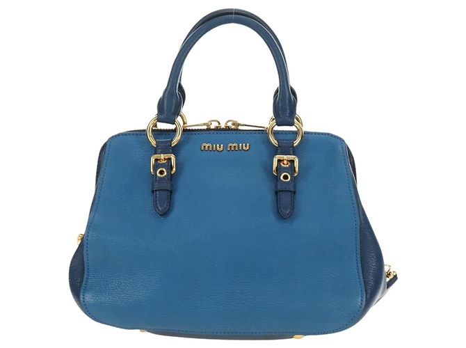 Miu Miu Hand Bag Leather 2way Blue Gold - vista 13