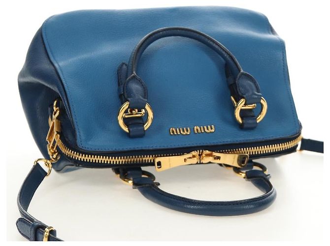Miu Miu Hand Bag Leather 2way Blue Gold - vista 6