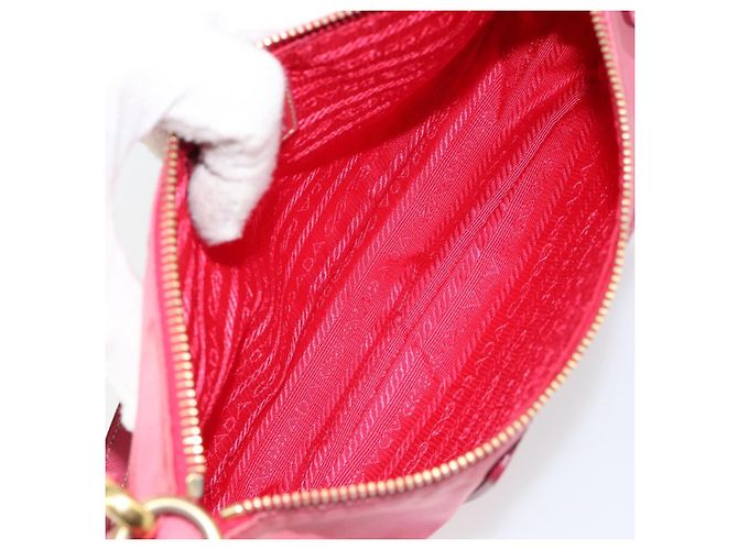 Borsa a tracolla PRADA in nylon e pelle, rosa e oro, autentica 155082 - vista 11