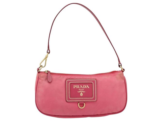 Borsa a tracolla PRADA in nylon e pelle, rosa e oro, autentica 155082 - vista 13