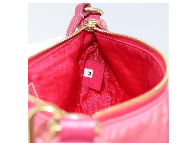 Borsa a tracolla PRADA in nylon e pelle, rosa e oro, autentica 155082 - vista 19