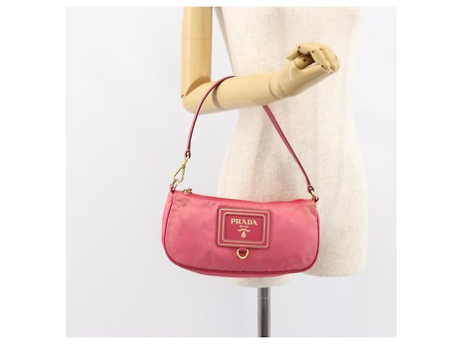 Borsa a tracolla PRADA in nylon e pelle, rosa e oro, autentica 155082 - vista 21