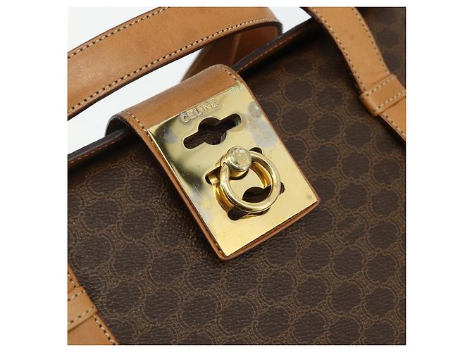 Céline CELINE Macadam Canvas Hand Bag PVC Leather Brown Gold - vista 14