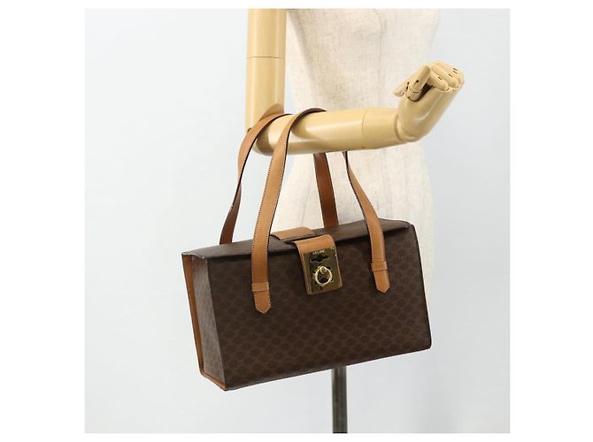 Céline CELINE Macadam Canvas Hand Bag PVC Leather Brown Gold - vista 22