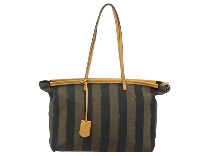 FENDI Pecan Canvas Tote Bag Brown Black - vista 2