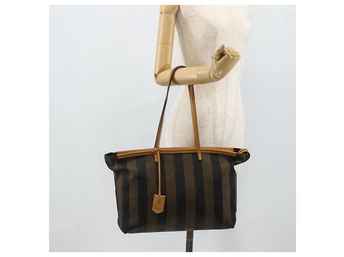 FENDI Pecan Canvas Tote Bag Brown Black - vista 22