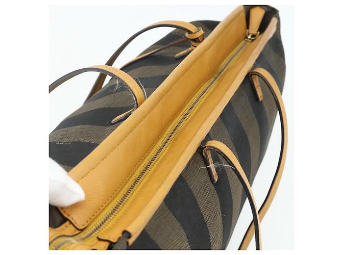 FENDI Pecan Canvas Tote Bag Brown Black - vista 6