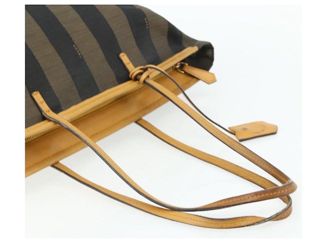 FENDI Pecan Canvas Tote Bag Brown Black - vista 7
