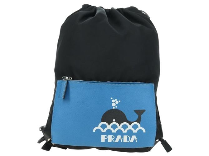 Zaino PRADA in nylon e pelle, nero, blu e argento, autentico 92876 - vista 13