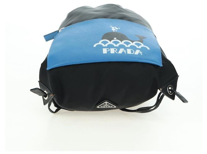 Zaino PRADA in nylon e pelle, nero, blu e argento, autentico 92876 - vista 18