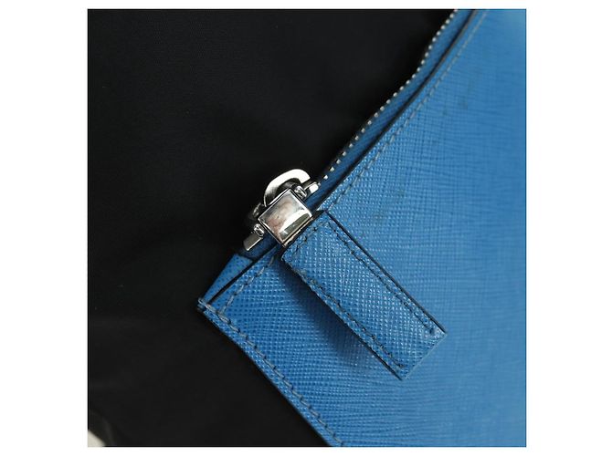 Zaino PRADA in nylon e pelle, nero, blu e argento, autentico 92876 - vista 22