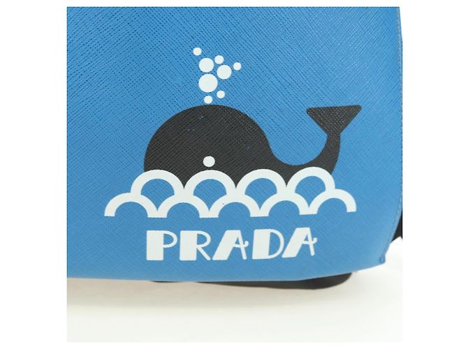 Zaino PRADA in nylon e pelle, nero, blu e argento, autentico 92876 - vista 3
