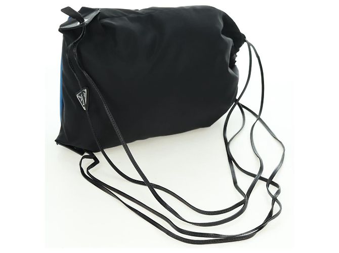 Zaino PRADA in nylon e pelle, nero, blu e argento, autentico 92876 - vista 5