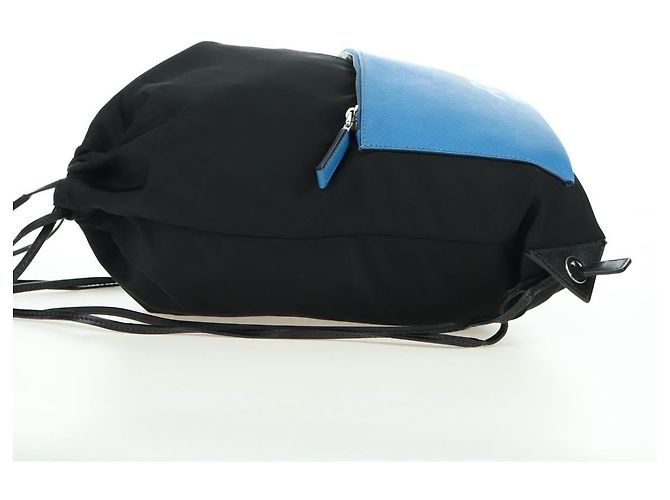 Zaino PRADA in nylon e pelle, nero, blu e argento, autentico 92876 - vista 6