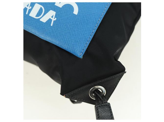 Zaino PRADA in nylon e pelle, nero, blu e argento, autentico 92876 - vista 8