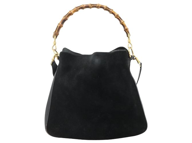 GUCCI Bamboo Hand Bag Suede 2way Black Gold 001 2113 1638 - vista 2