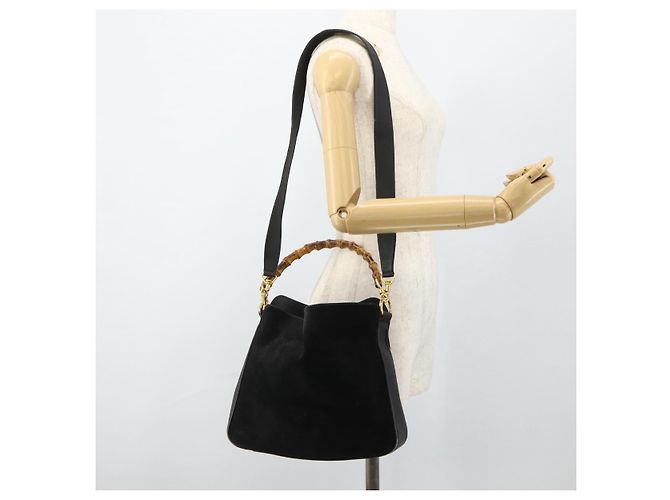 GUCCI Bamboo Hand Bag Suede 2way Black Gold 001 2113 1638 - vista 23