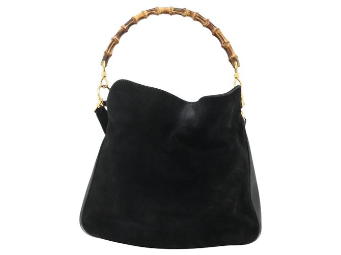 GUCCI Bamboo Hand Bag Suede 2way Black Gold 001 2113 1638 - vista 3