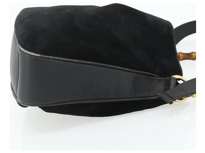 GUCCI Bamboo Hand Bag Suede 2way Black Gold 001 2113 1638 - vista 5
