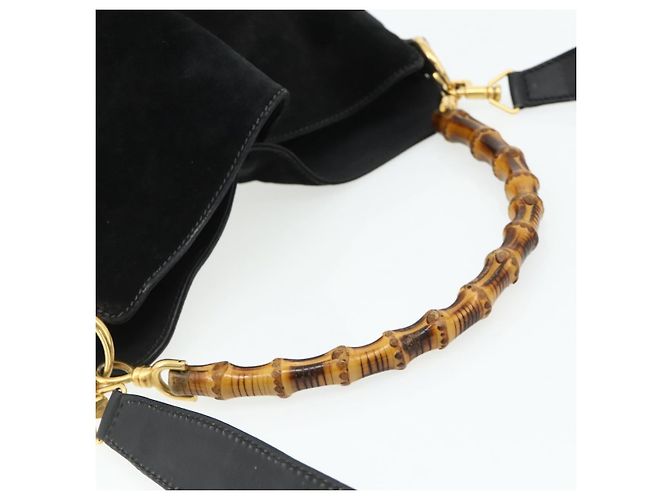 GUCCI Bamboo Hand Bag Suede 2way Black Gold 001 2113 1638 - vista 7