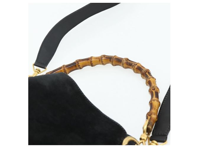GUCCI Bamboo Hand Bag Suede 2way Black Gold 001 2113 1638 - vista 8