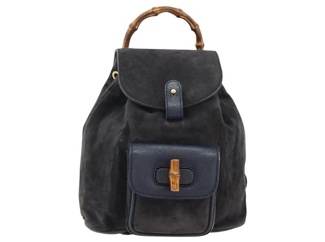 GUCCI Bamboo Backpack Suede Black Gold - vista 2