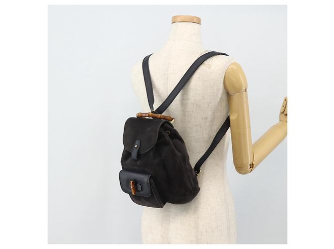 GUCCI Bamboo Backpack Suede Black Gold - vista 26