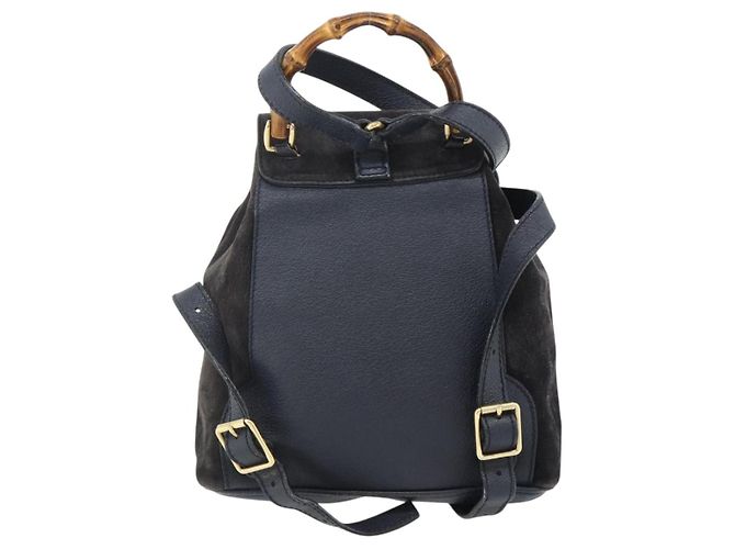 GUCCI Bamboo Backpack Suede Black Gold - vista 3