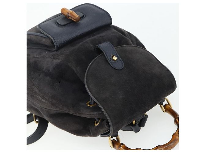 GUCCI Bamboo Backpack Suede Black Gold - vista 6