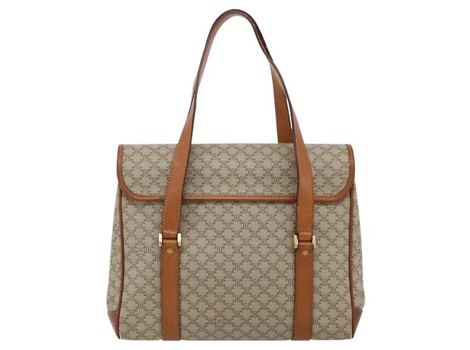 Céline CELINE Macadam Canvas Hand Bag PVC Beige Gold - vista 3