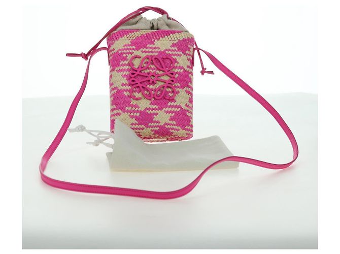 LOEWE Anagram Shoulder Bag Raffia Pink - vista 12